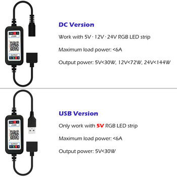 Mini LED Strip Light RGB Controller Ασύρματο συμβατό με Bluetooth Dimmer για Έλεγχο USB 5V DC 12V 24V Music 5050 Colorful Tape