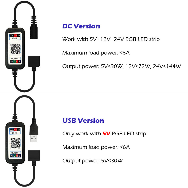 Мини LED лента RGB контролер Безжичен Bluetooth-съвместим димер за управление USB 5V DC 12V 24V Music 5050 Цветна лента