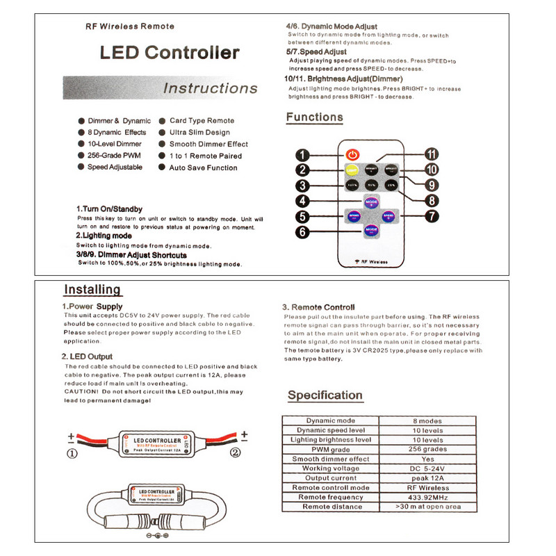 DC 5-24V 11 taste RF LED bandă telecomandă LED Dimmer 11 taste DC control 11 taste-USB-control pentru LED 5050 2835 bandă unică
