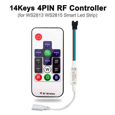 DC5-24V MINI RF Controller 3PIN WS2812 WS2811 4PIN WS2813 WS2815 LED Strip Lights 14/21 Keys Wireless Remote 350+ Dream Effect