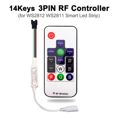 DC5-24V MINI RF Controller 3PIN WS2812 WS2811 4PIN WS2813 WS2815 LED Strip Lights 14/21 Keys Wireless Remote 350+ Dream Effect