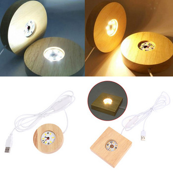 Ξύλινο Φωτιστικό LED Dispaly Βάση Κρυστάλλινο Γυαλί Ρητίνη Τέχνης Στολίδι Ξύλινο Φωτιστικό Νυχτερινής Βάσης Φως LED Περιστρεφόμενη βάση οθόνης 7/8cm