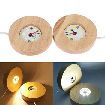 Ξύλινο Φωτιστικό LED Dispaly Βάση Κρυστάλλινο Γυαλί Ρητίνη Τέχνης Στολίδι Ξύλινο Φωτιστικό Νυχτερινής Βάσης Φως LED Περιστρεφόμενη βάση οθόνης 7/8cm