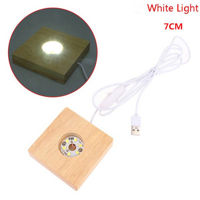 Koka LED gaismas displeja pamatne kristāla stikla sveķu mākslas ornaments koka nakts lampas pamatne LED gaismas rotējošs displeja statīvs 7/8 cm