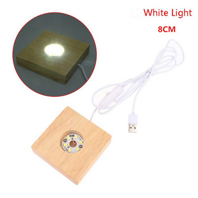 Koka LED gaismas displeja pamatne kristāla stikla sveķu mākslas ornaments koka nakts lampas pamatne LED gaismas rotējošs displeja statīvs 7/8 cm