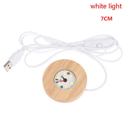 Koka LED gaismas displeja pamatne kristāla stikla sveķu mākslas ornaments koka nakts lampas pamatne LED gaismas rotējošs displeja statīvs 7/8 cm
