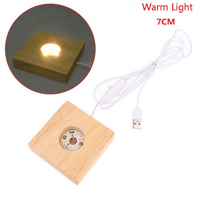 Koka LED gaismas displeja pamatne kristāla stikla sveķu mākslas ornaments koka nakts lampas pamatne LED gaismas rotējošs displeja statīvs 7/8 cm