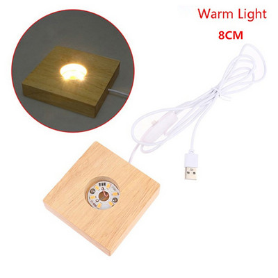 Koka LED gaismas displeja pamatne kristāla stikla sveķu mākslas ornaments koka nakts lampas pamatne LED gaismas rotējošs displeja statīvs 7/8 cm