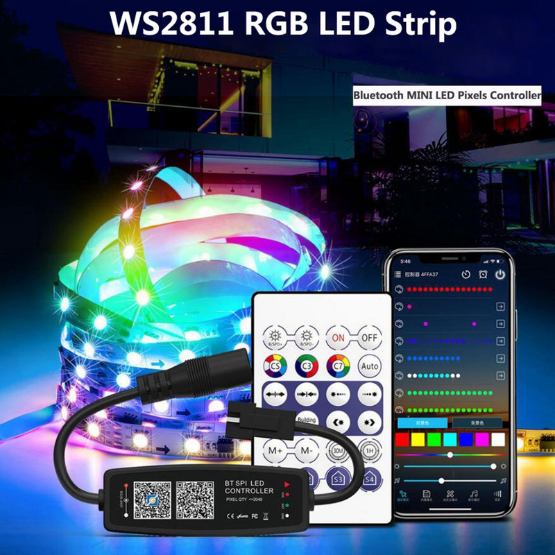 Telecomandă WS2812 WS2811 cu LED-uri DC5-24V Telecomandă AAP muzicală compatibilă cu Bluetooth pentru bandă LED SK6812 Pixel