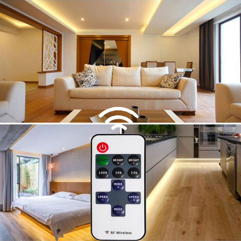Mini 11 taste/9 taste RF telecomandă cu LED fără fir Controler cu dimmer LED pentru bandă de lumină de o singură culoare SMD5050/3528 DC5-24V