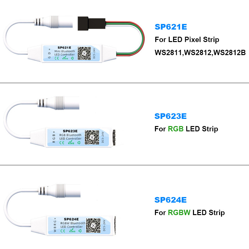 RGB RGBW LED Strip Controller SP623E SP624E SP621E Bluetooth Smart APP Control for DC5-24V WS2811 WS2812B Pixel Tape Lights