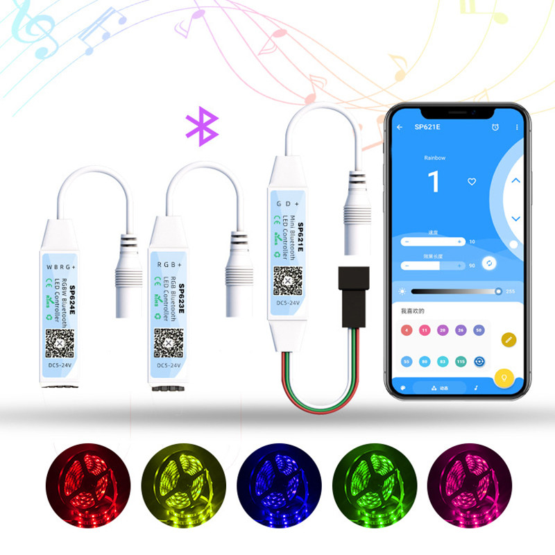 RGB RGBW LED Strip Controller SP623E SP624E SP621E Bluetooth Smart APP Control for DC5-24V WS2811 WS2812B Pixel Tape Lights