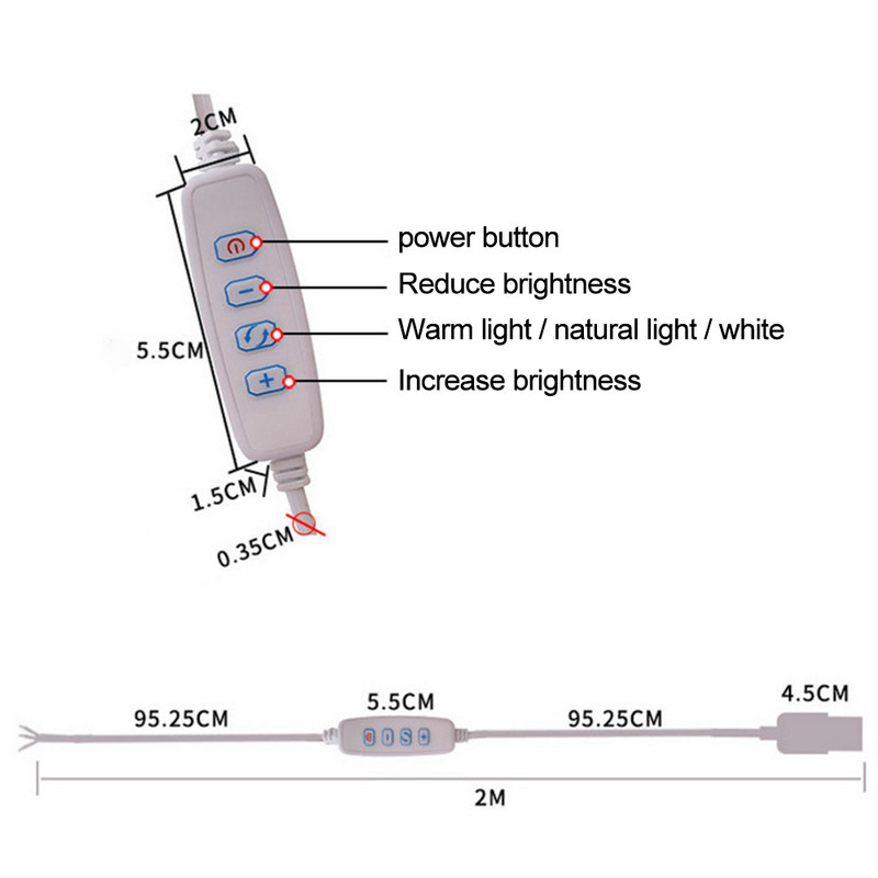 DC 5V 2M LED dimeris USB prievadas Maitinimo linijos pritemdymas Spalvą atitinkantis ilgintuvas su įjungimo/išjungimo jungiklio adapteriu LED lempai