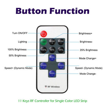 Mini Wireless RF Remote Controller LED Dimmer for DC 5V 12V 24V 6A 3528 5050 single Color LED Light Strip Controller 11 Keys