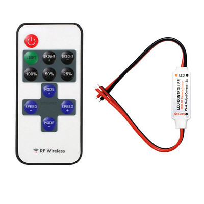 Mini bezvadu RF tālvadības pults LED reostats DC 5V 12V 24V 6A 3528 5050 Vienkrāsains LED gaismas sloksnes kontrolieris 11 taustiņi