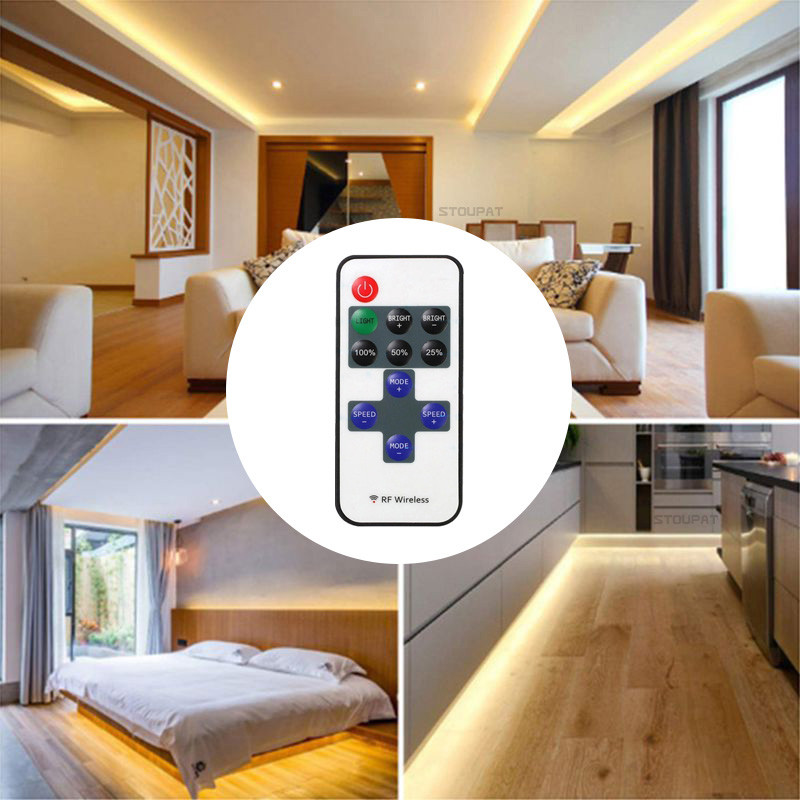 Mini bezvadu RF tālvadības pults LED reostats DC 5V 12V 24V 6A 3528 5050 Vienkrāsains LED gaismas sloksnes kontrolieris 11 taustiņi