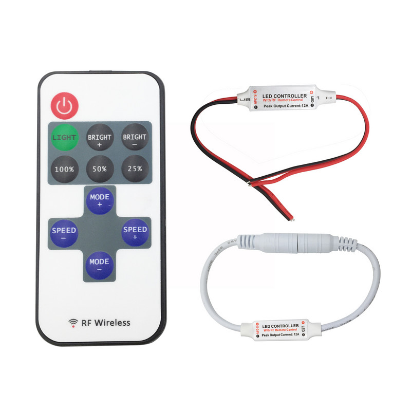DC5-24V Intrare/Ieșire Telecomandă RF 2 linii Multifuncțional Ajustare luminozitate Dimmer fără fir pentru bandă LED