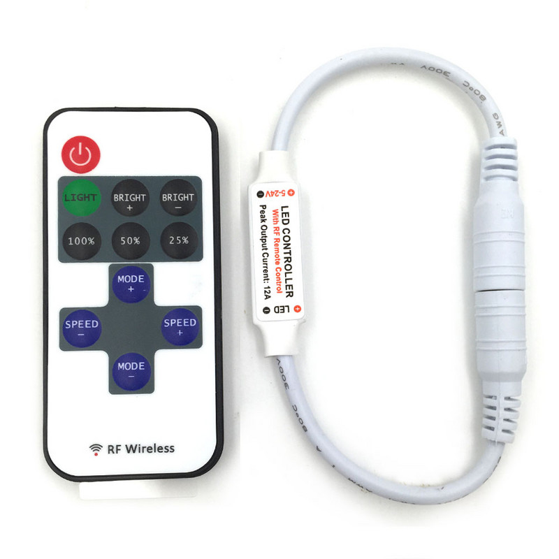 Mini controler RF fără fir pentru bandă LED, bec, lumini, reglare 5V 12V 24V, telecomandă, comutator de intensitate DC/conector de fir