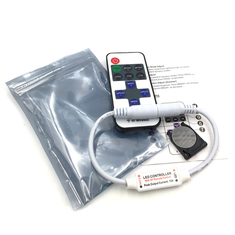 Mini controler RF fără fir pentru bandă LED, bec, lumini, reglare 5V 12V 24V, telecomandă, comutator de intensitate DC/conector de fir