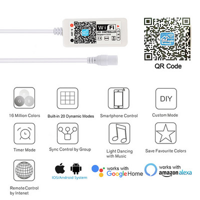 RGBW WiFi LED szalagfény Bluetooth vezérlő DC 5V 12V 24V Android IOS APP Alexa Google Magic Home IR Control