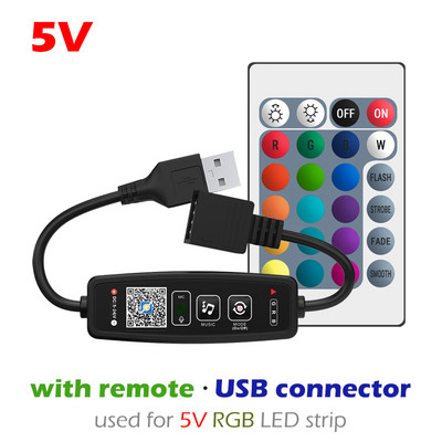 Συμβατό με Bluetooth RGB LED Strip Controller DC 5V 12V 24V Music BT Smart APP Controller Voice Control for 5050 Tape Lights