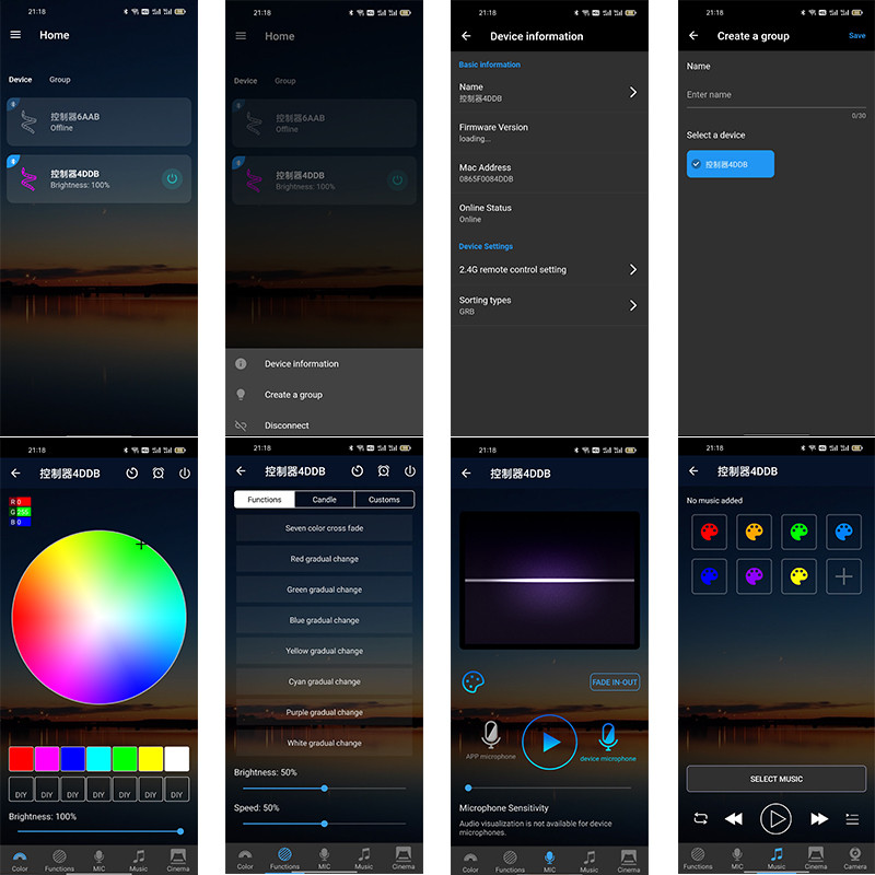 Συμβατό με Bluetooth RGB LED Strip Controller DC 5V 12V 24V Music BT Smart APP Controller Voice Control for 5050 Tape Lights