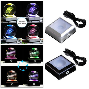 Основни светлини с LED лампи Държач за дисплея USB захранваща основна стойка Стъклена арт Цветна осветена квадратна стойка Дисплейна плоча