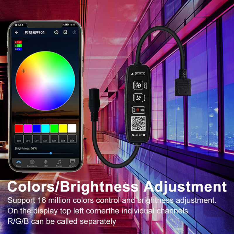 DC5-24V Bluetooth Mini RGB valdiklio mygtukas / telefono APP belaidžio valdymo muzikos grupės funkcija, skirta 5050 2835 5730 RGB LED juostai