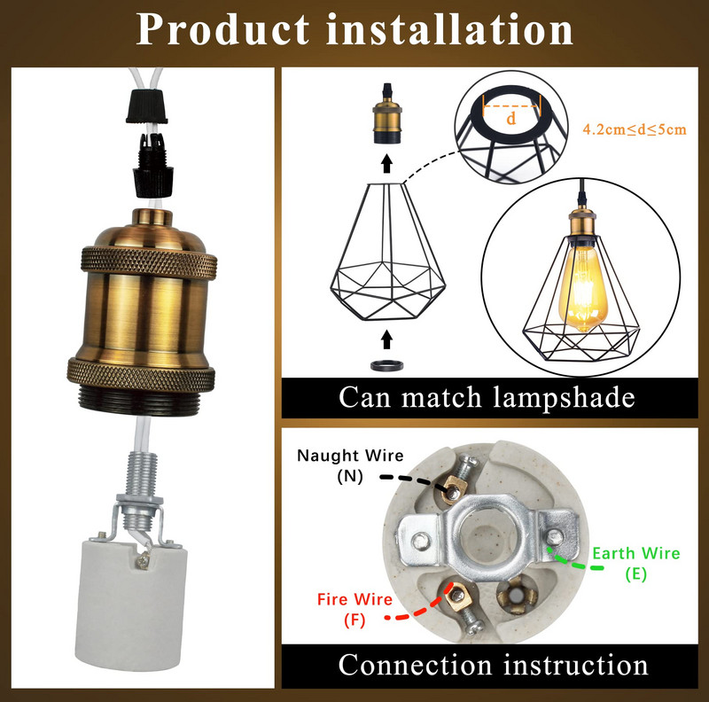 Hcnew Vintage Edison Soclu de bază E27 E26 Aluminiu Bronz Auriu Suport lampă Retro Corpuri de iluminat Suport lampă suspendat Decor pentru casă