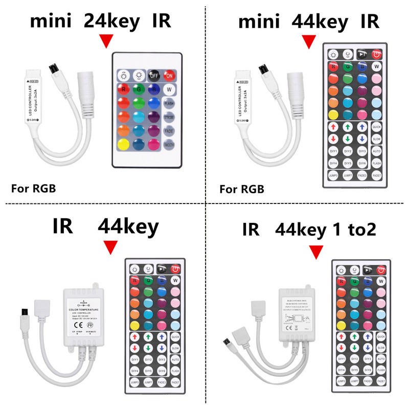 44 Κλειδιά LED RGB Ελεγκτής DC12V IR / RF Τηλεχειριστήριο για SMD 3528 5050 RGB LED Strip Lights