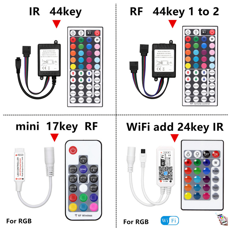 44 Κλειδιά LED RGB Ελεγκτής DC12V IR / RF Τηλεχειριστήριο για SMD 3528 5050 RGB LED Strip Lights
