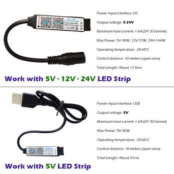 Mini RGB Bluetooth-съвместим контролер Музикална LED светлинна лента Smart APP Control за 3528 5050 COB RGB лента USB DC 5V 12V 24V