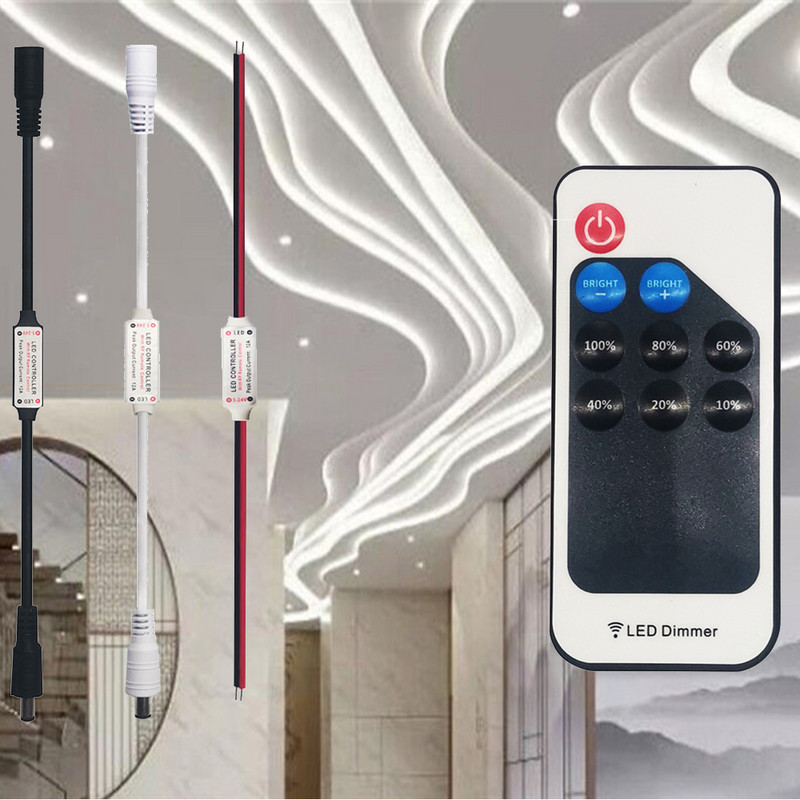 DC5-24V mini-alalisvoolujuhe 9 võtmega dimmeri LED-kontroller koos juhtmeta raadiosagedusliku kaugjuhtimispuldiga mudelile 5050 5730 2835, ühevärviline valgusriba, neoontoru