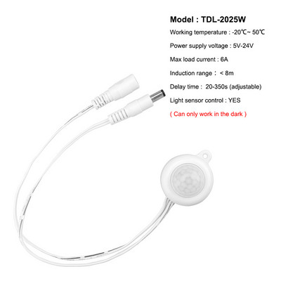 PIR judesio jutiklio šviesos jungiklis jautrus detektorius LED valdiklis DC 5-12V automatinis infraraudonųjų spindulių judesio jutiklis skirtas LED juostinei šviesai