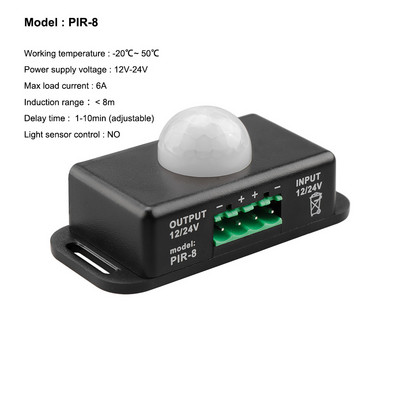 PIR judesio jutiklio šviesos jungiklis jautrus detektorius LED valdiklis DC 5-12V automatinis infraraudonųjų spindulių judesio jutiklis skirtas LED juostinei šviesai
