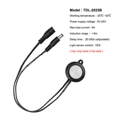 PIR judesio jutiklio šviesos jungiklis jautrus detektorius LED valdiklis DC 5-12V automatinis infraraudonųjų spindulių judesio jutiklis skirtas LED juostinei šviesai