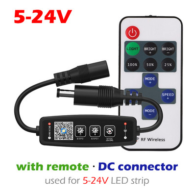 Vienkrāsains LED sloksnes gaismas kontrolieris Bluetooth APP pogas tālvadības pults 5050 2835 SMD COB lentes apgaismojumam DC5-24V BT reostatam