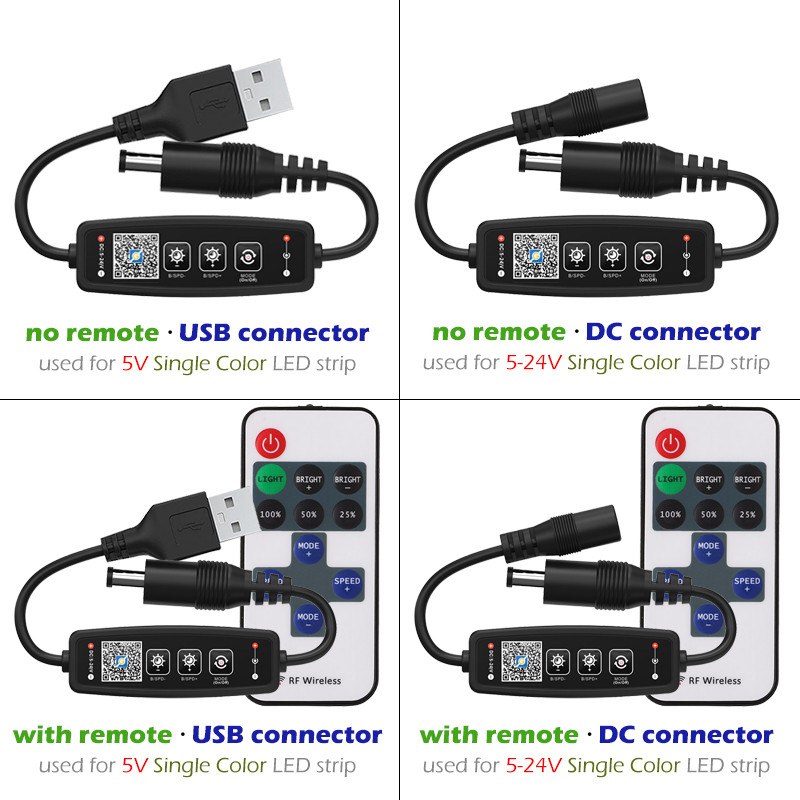 Vienkrāsains LED sloksnes gaismas kontrolieris Bluetooth APP pogas tālvadības pults 5050 2835 SMD COB lentes apgaismojumam DC5-24V BT reostatam