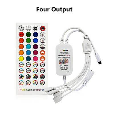 DC 12V 24V LED RGB muzikos valdiklis su 40 klavišų IR nuotolinio valdymo pulteliu, skirtas 4 kontaktų RGB SMD COB 2835 3528 5050 LED juostiniam apšvietimui