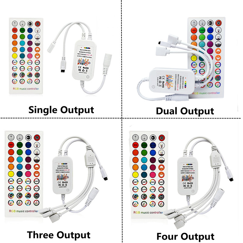 DC 12V 24V LED RGB muzikos valdiklis su 40 klavišų IR nuotolinio valdymo pulteliu, skirtas 4 kontaktų RGB SMD COB 2835 3528 5050 LED juostiniam apšvietimui