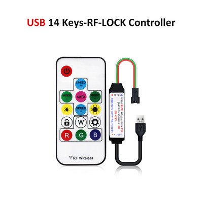 USB RGB LED Controller 2048 Pixel Light Addressable DC5-24V 14 key 17key SPI RGBW Music RF Wireless Remote Control Magic Color