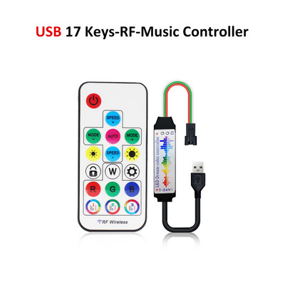 USB RGB LED Controller 2048 Pixel Light Addressable DC5-24V 14 key 17key SPI RGBW Music RF Wireless Remote Control Magic Color