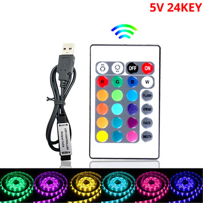 5-24V USB IR tālvadības pults 24 KeyS Wireless priekš 2835 5050 RGB Lights LED sloksnes mājas virtuve dzīvojamā istaba guļamistaba brīvdiena