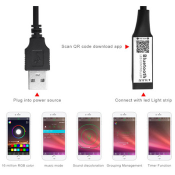 Черен USB конектор интелигентен RGB Bluetooth таймер за 5V 3528 5050 RGB лента LED контролер многоцветна резервна подсветка на телевизора