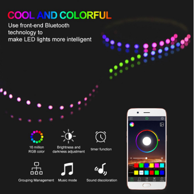 Juoda USB jungtis išmanusis RGB Bluetooth laikmatis, skirtas 5V 3528 5050 RGB juostelės LED valdiklis kelių spalvų pakaitinis televizoriaus apšvietimas