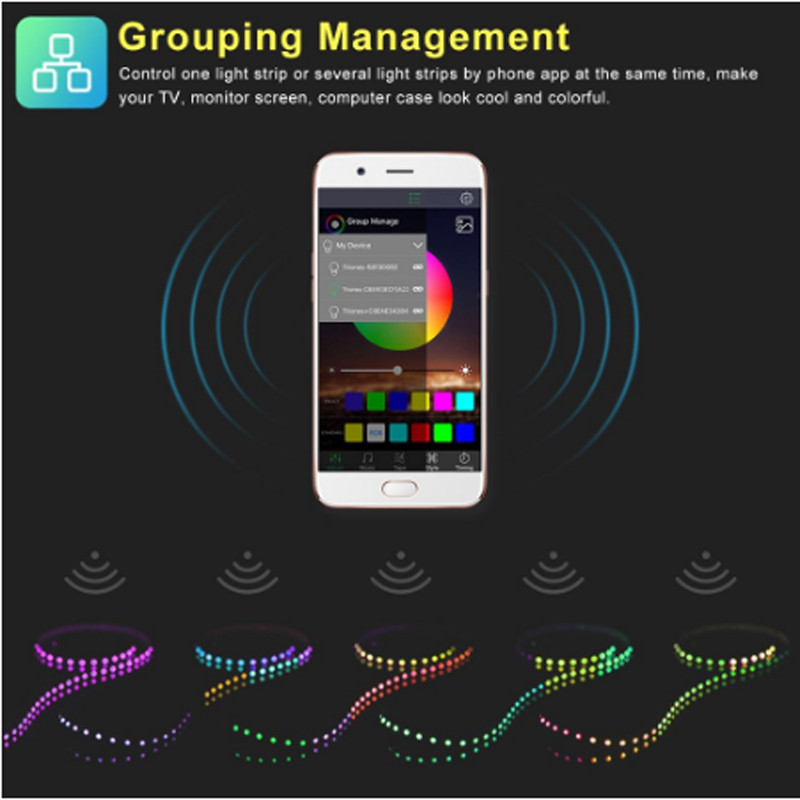 Juoda USB jungtis išmanusis RGB Bluetooth laikmatis, skirtas 5V 3528 5050 RGB juostelės LED valdiklis kelių spalvų pakaitinis televizoriaus apšvietimas