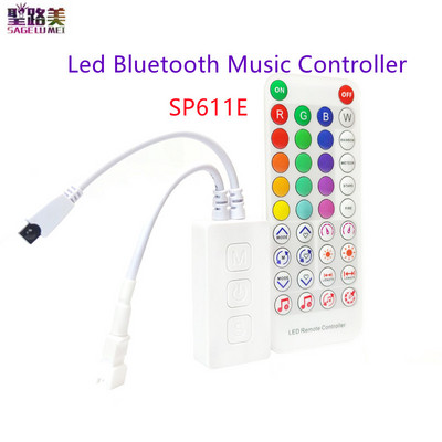 SP611E Intelligens RGB vezérlő Bluetooth zenei alkalmazás IR38 kulcs Távirányító WS2811/2812B-hez Címezhető Led RGB szalagszalag DC5V-24V
