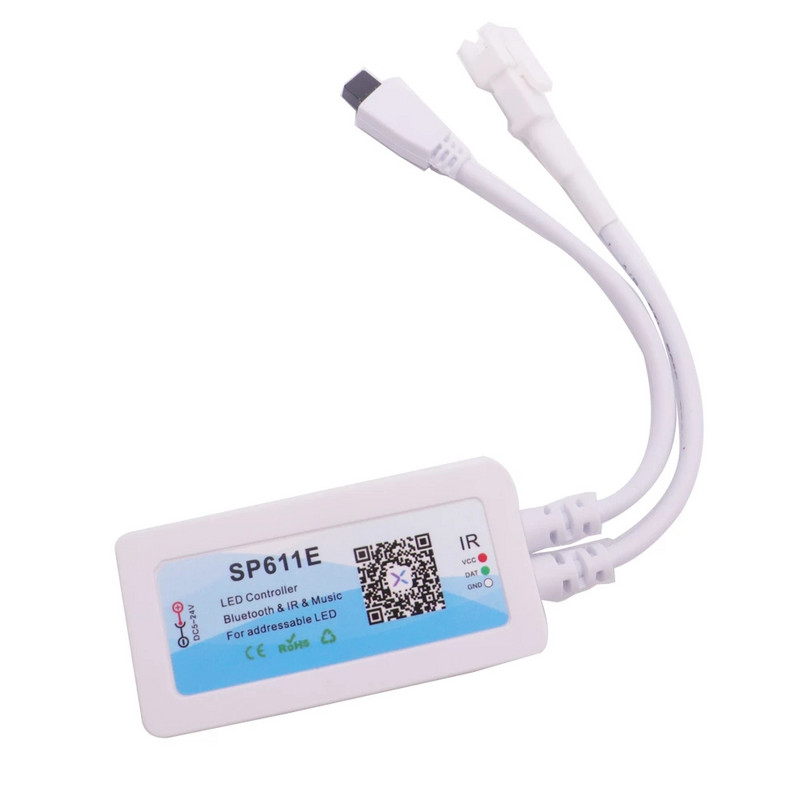 SP611E nutikas RGB-kontroller Bluetoothi muusikarakendus IR38 võti Kaugjuhtimispult WS2811/2812B jaoks Adresseeritav LED RGB lindiriba DC5V-24V