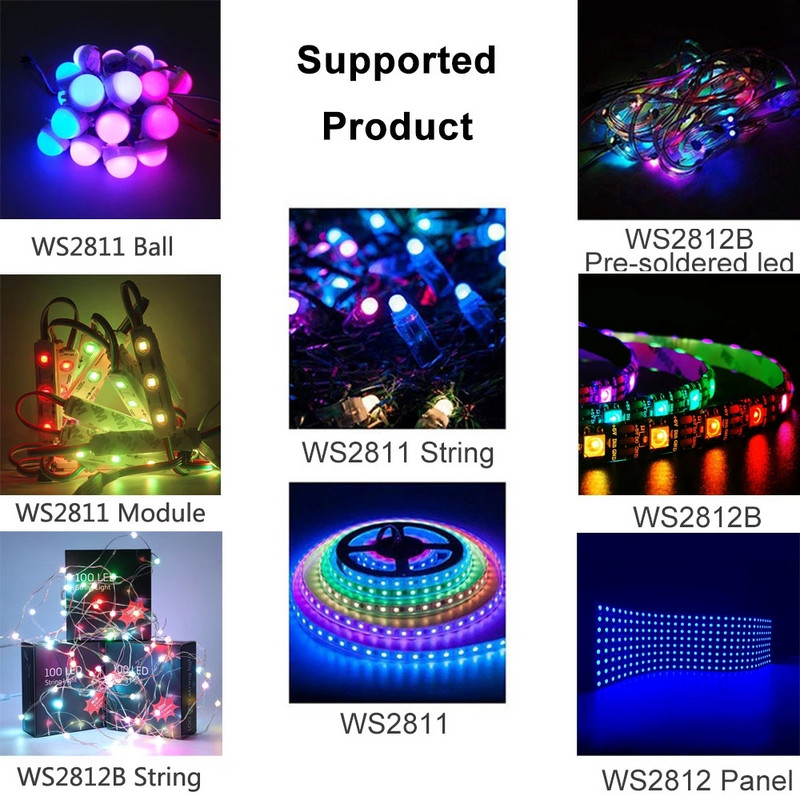 SP611E nutikas RGB-kontroller Bluetoothi muusikarakendus IR38 võti Kaugjuhtimispult WS2811/2812B jaoks Adresseeritav LED RGB lindiriba DC5V-24V