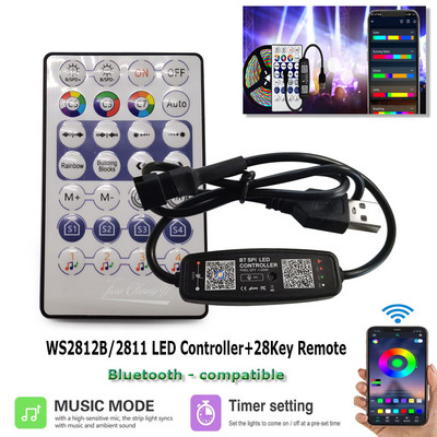 WS2812B LED vezérlő Bluetooth-kompatibilis zene SK6812 WS2811 WS2812 pixeles LED szalagfény APP 28 gombok távirányító DC5-24V